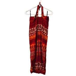 Wrapper Red Mixed Print Sleeveless Halter Long Maxi Dress Women SZ 8